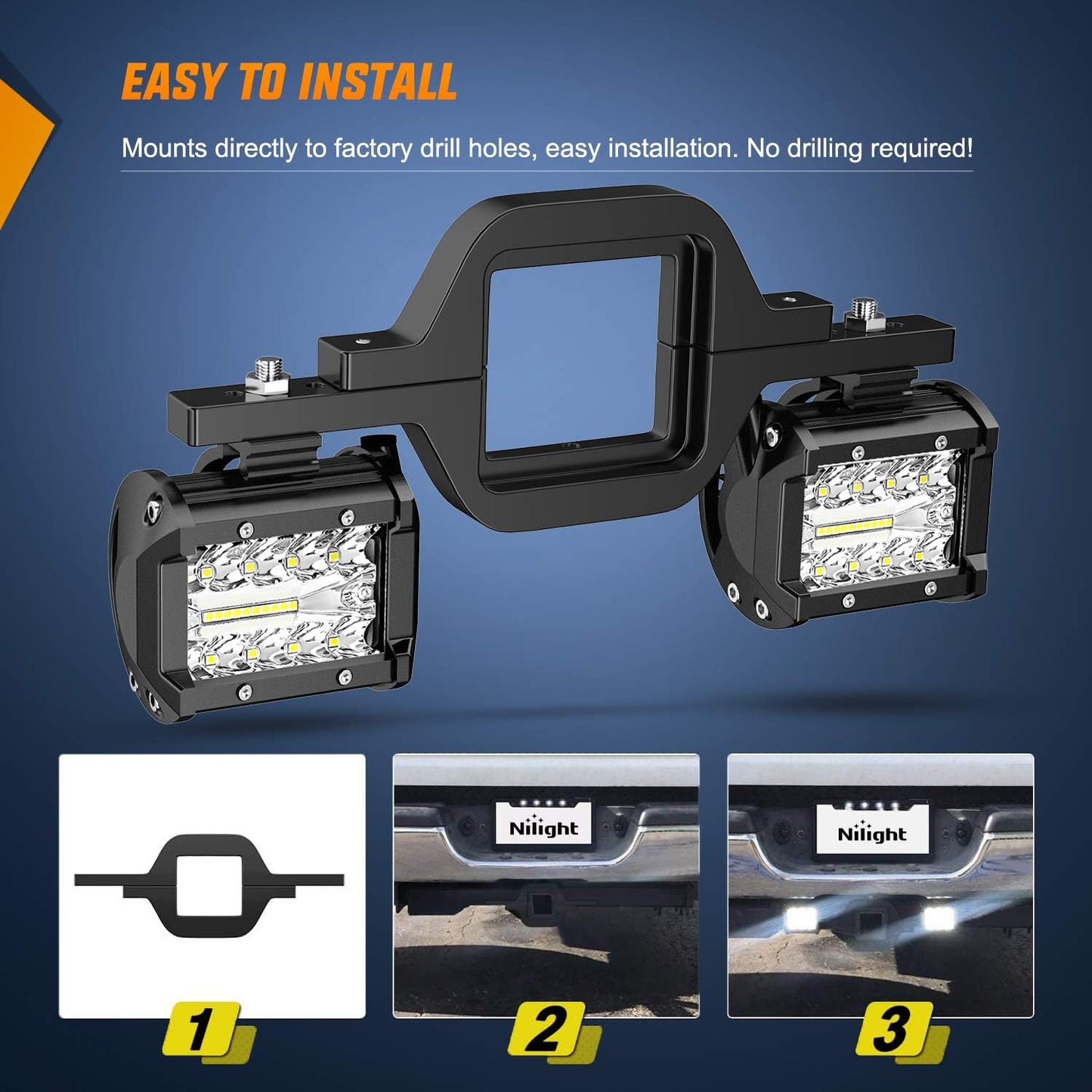 2pcs 4 Inch 60W LED Pods with 2/2.5 Inch Tow Hitch Mounting Brackets