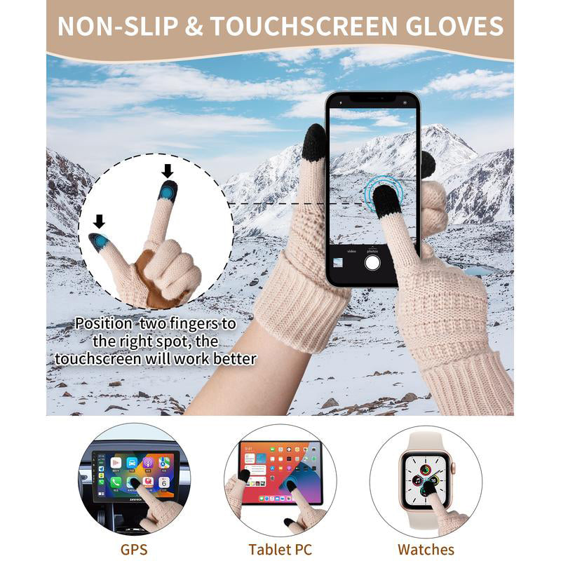 Winter Beanie Hat Scarf Touchscreen Gloves Set for Women Men, Warm Fleece Accessories Perfect 3 PCS Birthday Gift