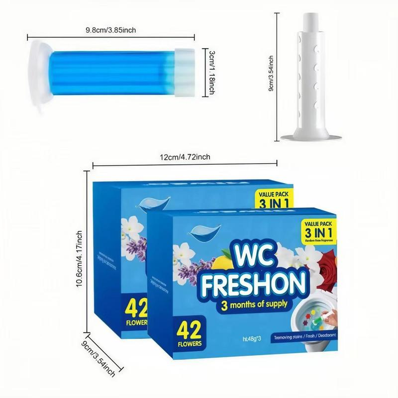 Toilet Gel Stamp, 3 Pack/42 Toilet Stamps,Toilet Bowl Stamp Gel, Toilet Gel Refills, Toilet Refresh Flower Scent Gel, Includes Dispenser and Gel, 3 Pack/set Last for three Month (Colors selected randomly)
