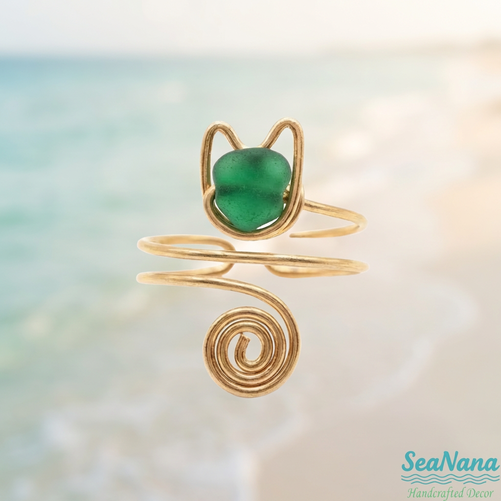 🐱 Meow & Glow: Artisan Sea Glass Cat Jewelry Set – Carry Your Cat's Spirit
