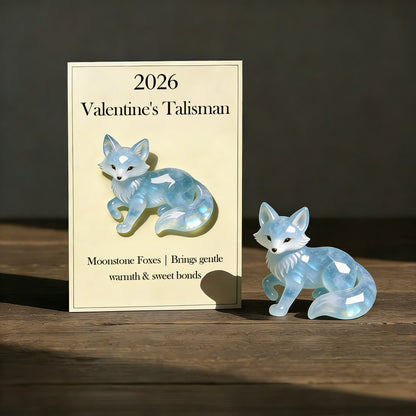 🌟 Hand-Carved & Hand-Painted Moonstone Fox Talisman 🦊🩵 2026 Valentine‘s Symbol of Warmth & Love — Perfect for Lovers, Family & Kids!