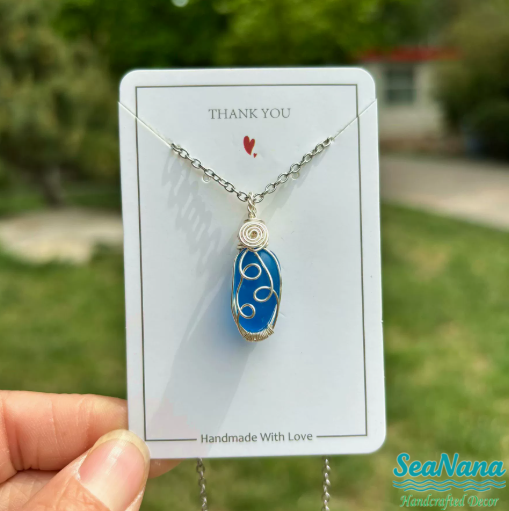 Silver threads - Sky-blue sea glass