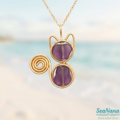 🐱 Meow & Glow: Artisan Sea Glass Cat Jewelry Set – Carry Your Cat's Spirit