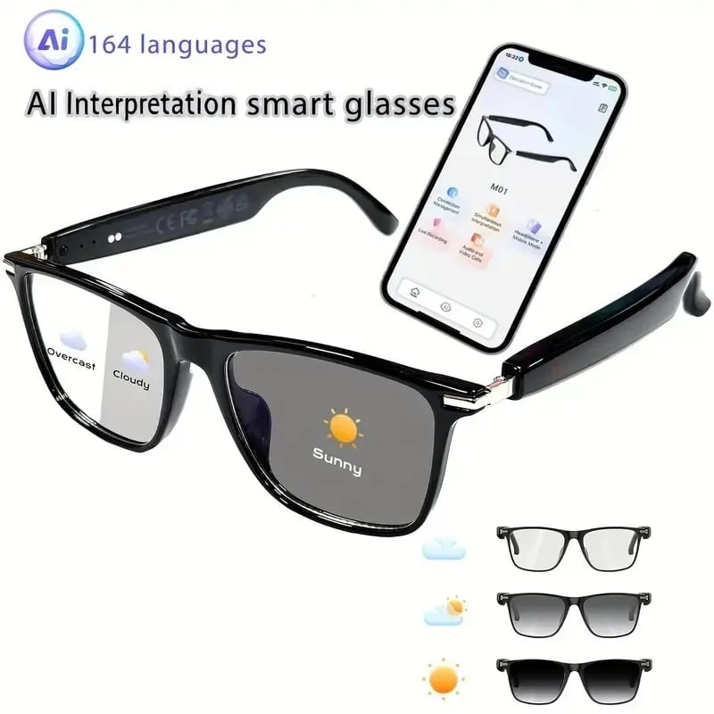 AI Interpretation Smart Glasses🕶️164-Language Translation, Photochromic Lenses,  Hands-Free Audio