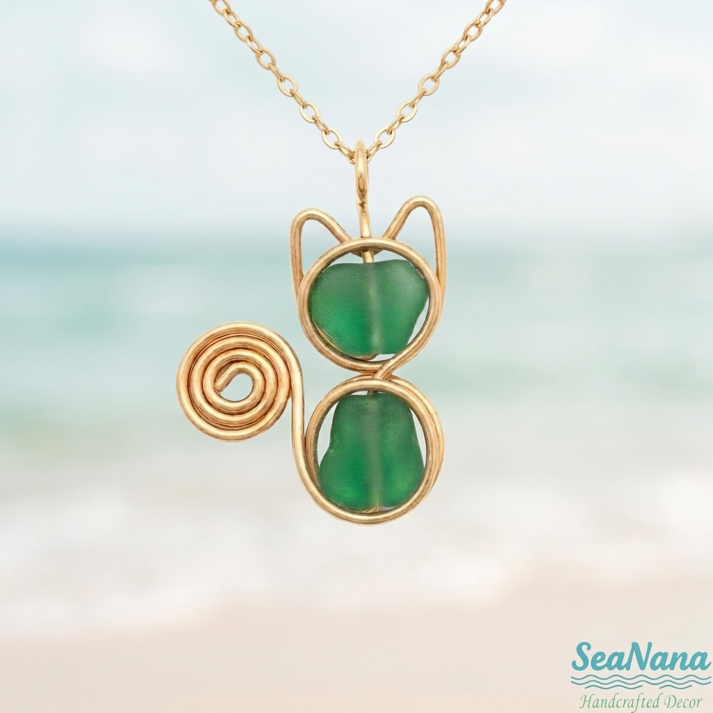 🐱 Meow & Glow: Artisan Sea Glass Cat Jewelry Set – Carry Your Cat's Spirit