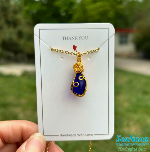 Gold-threaded - royal blue sea glass