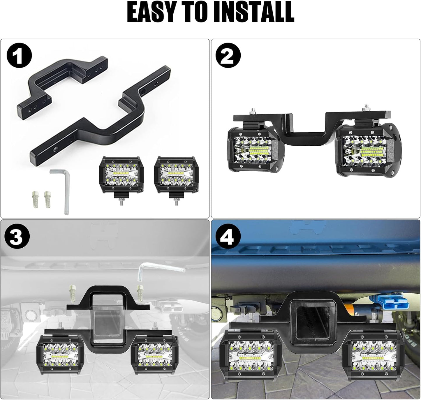 2pcs 4 Inch 60W LED Pods with 2/2.5 Inch Tow Hitch Mounting Brackets