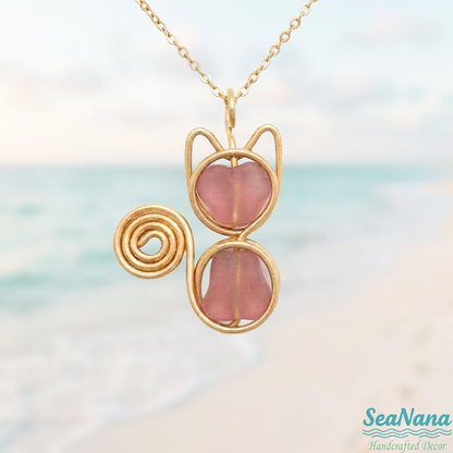 🐱 Meow & Glow: Artisan Sea Glass Cat Jewelry Set – Carry Your Cat's Spirit
