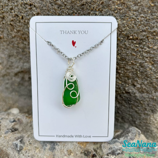Silver threads - green sea glass