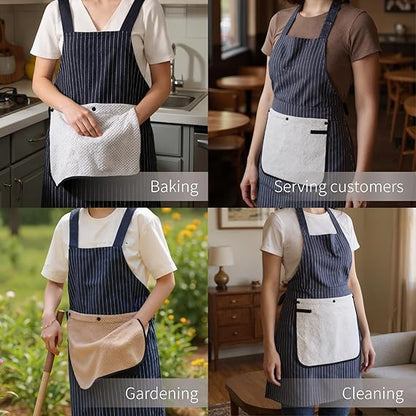 Cross-Back Striped Apron with Built-In Towel Pocket 🧺✨