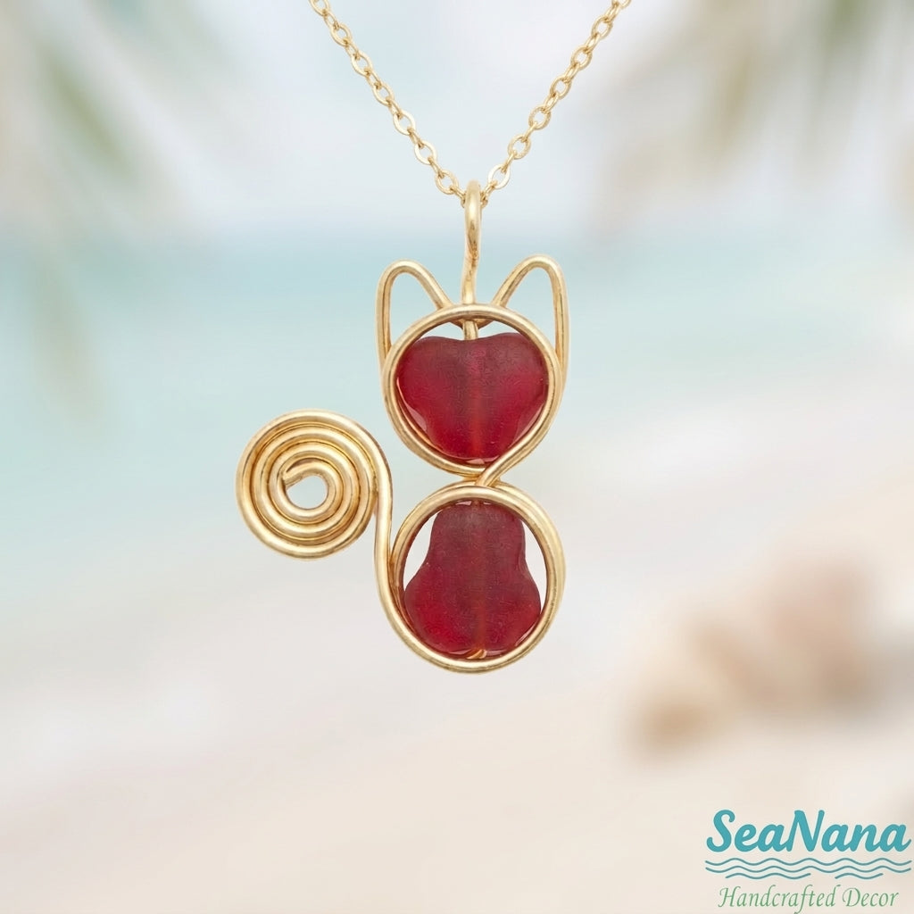 🐱 Meow & Glow: Artisan Sea Glass Cat Jewelry Set – Carry Your Cat's Spirit