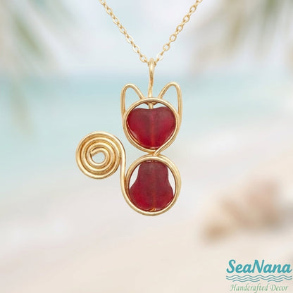 🐱 Meow & Glow: Artisan Sea Glass Cat Jewelry Set – Carry Your Cat's Spirit
