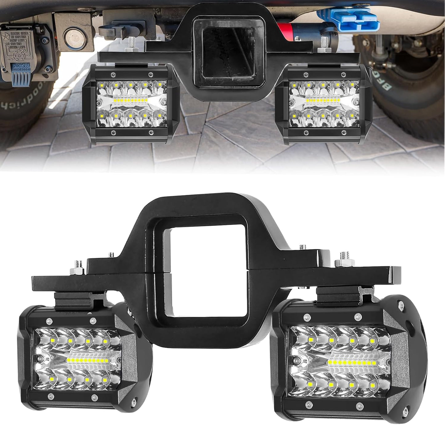 2pcs 4 Inch 60W LED Pods with 2/2.5 Inch Tow Hitch Mounting Brackets