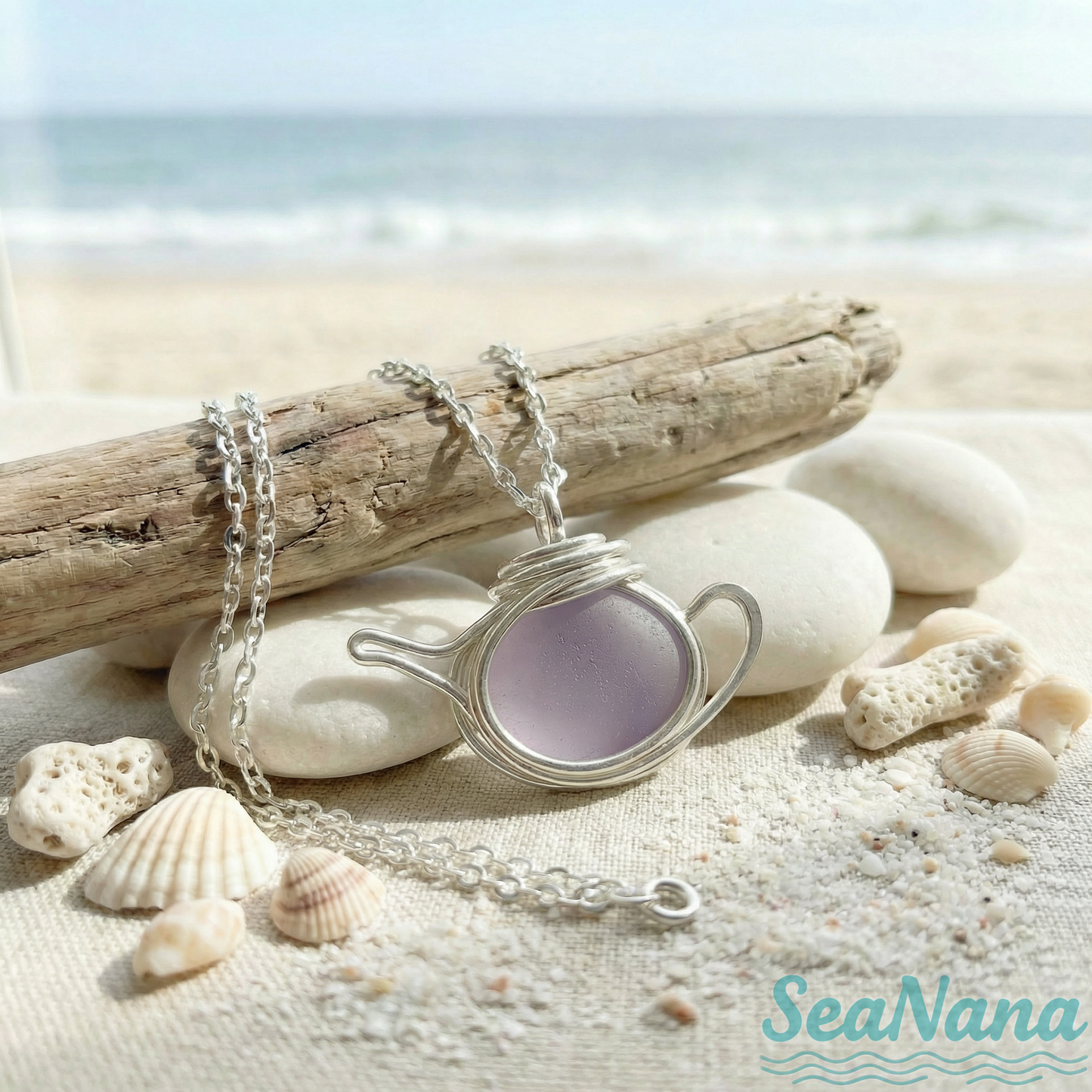 ☕Handcrafted Sea Glass Teapot Charm Necklace