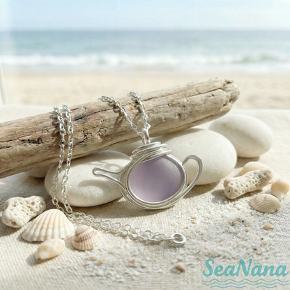 ☕Handcrafted Sea Glass Teapot Charm Necklace