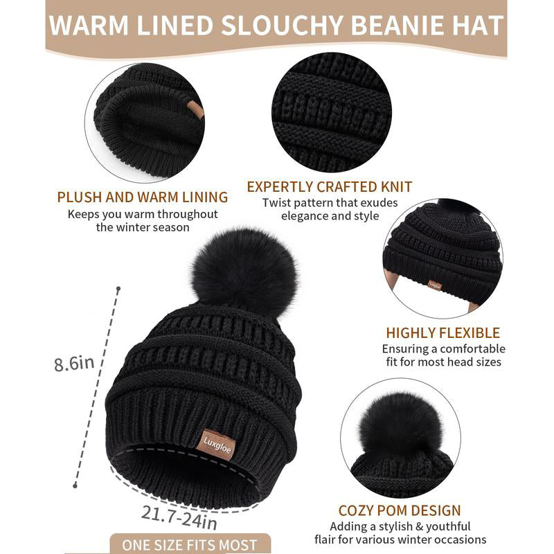 Winter Beanie Hat Scarf Touchscreen Gloves Set for Women Men, Warm Fleece Accessories Perfect 3 PCS Birthday Gift