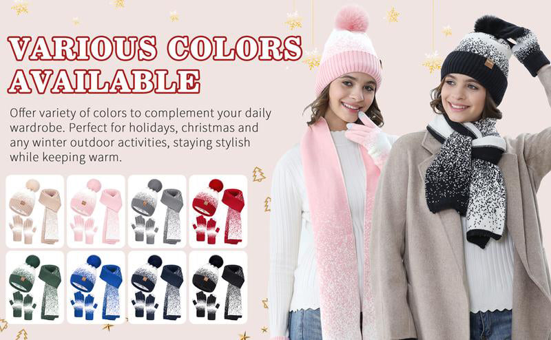 Winter Beanie Hat Scarf Touchscreen Gloves Set for Women Men, Warm Fleece Accessories Perfect 3 PCS Birthday Gift