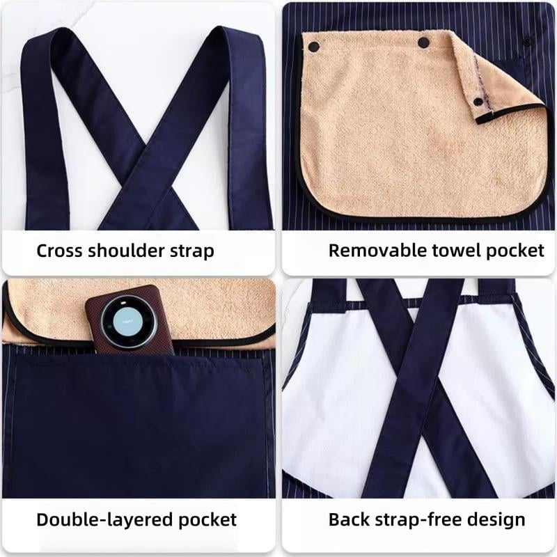 Cross-Back Striped Apron with Built-In Towel Pocket 🧺✨