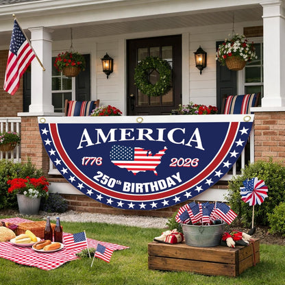🔥Last Day 49% OFF🔥250th Anniversary Birthday Bunting Flag, 1776-2026 Commemorative Patriotic Fan Banner with Brass Grommets