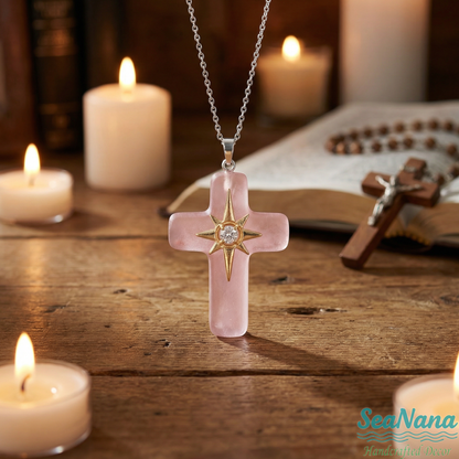 🌊Ocean Blessed Cross-Sea Glass Pendant That Shines with Faith & Nature💫