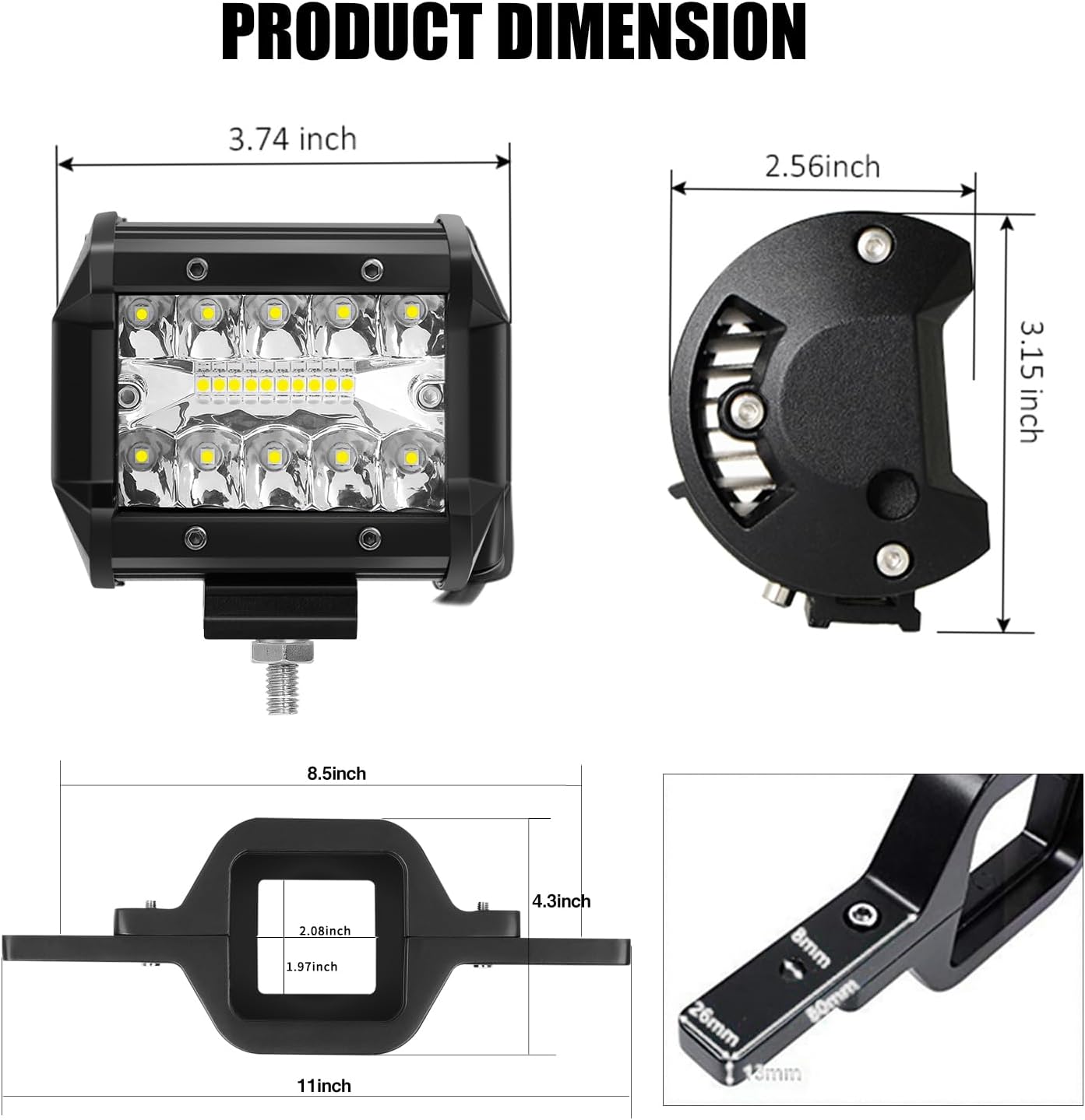 2 Pcs 4 Inch 60W Led Pods +2