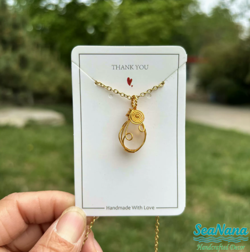 Gold-threaded - white Sea Glass