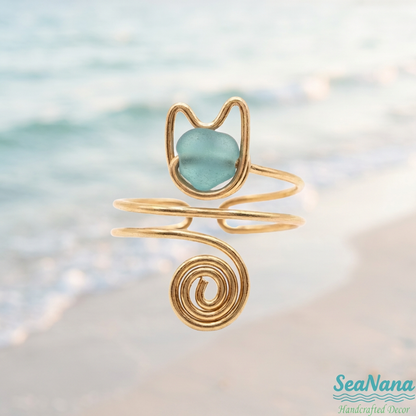 🐱 Meow & Glow: Artisan Sea Glass Cat Jewelry Set – Carry Your Cat's Spirit