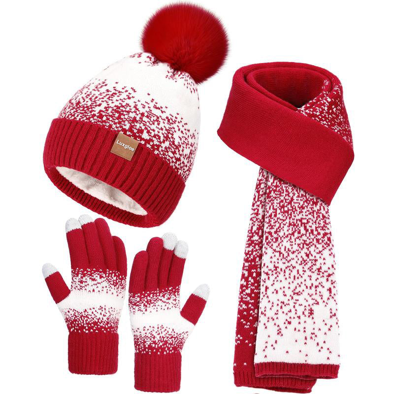 Winter Beanie Hat Scarf Touchscreen Gloves Set for Women Men, Warm Fleece Accessories Perfect 3 PCS Birthday Gift