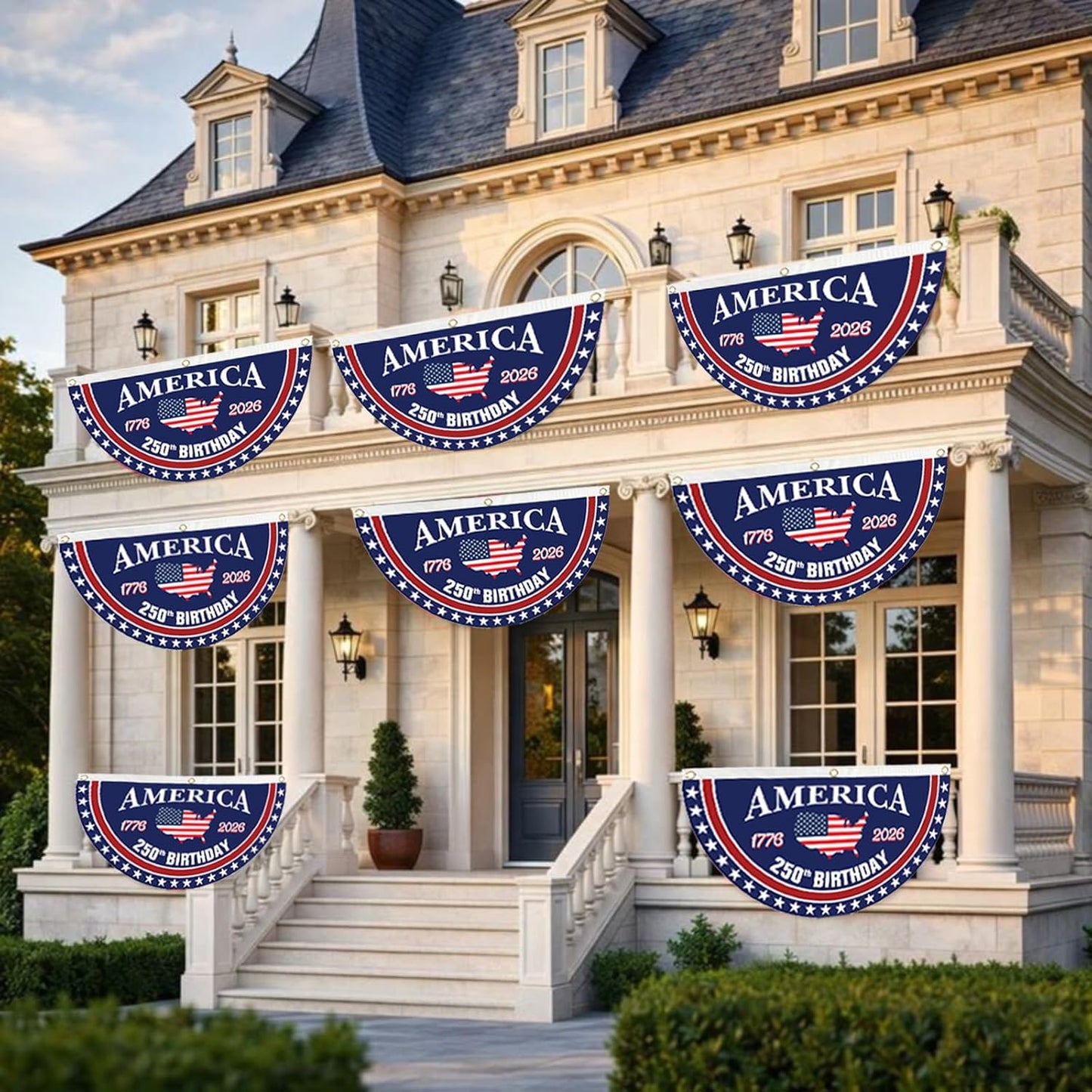 🔥Last Day 49% OFF🔥250th Anniversary Birthday Bunting Flag, 1776-2026 Commemorative Patriotic Fan Banner with Brass Grommets