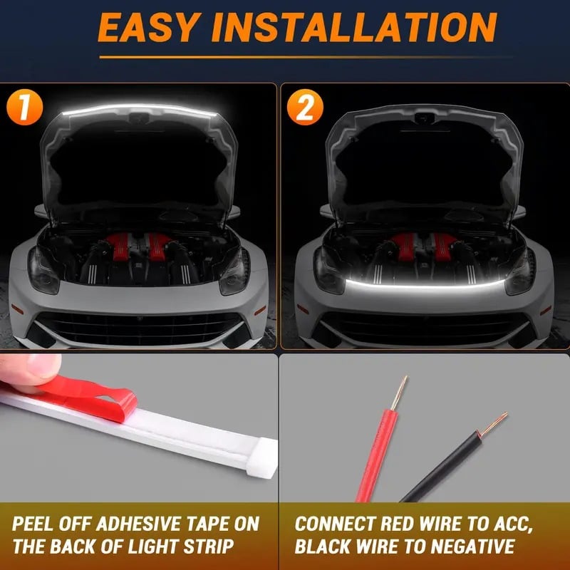 🚗LED light strips for car hood gaps