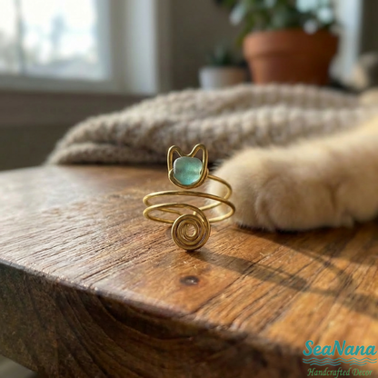 🐱 Meow & Glow: Artisan Sea Glass Cat Jewelry Set – Carry Your Cat's Spirit