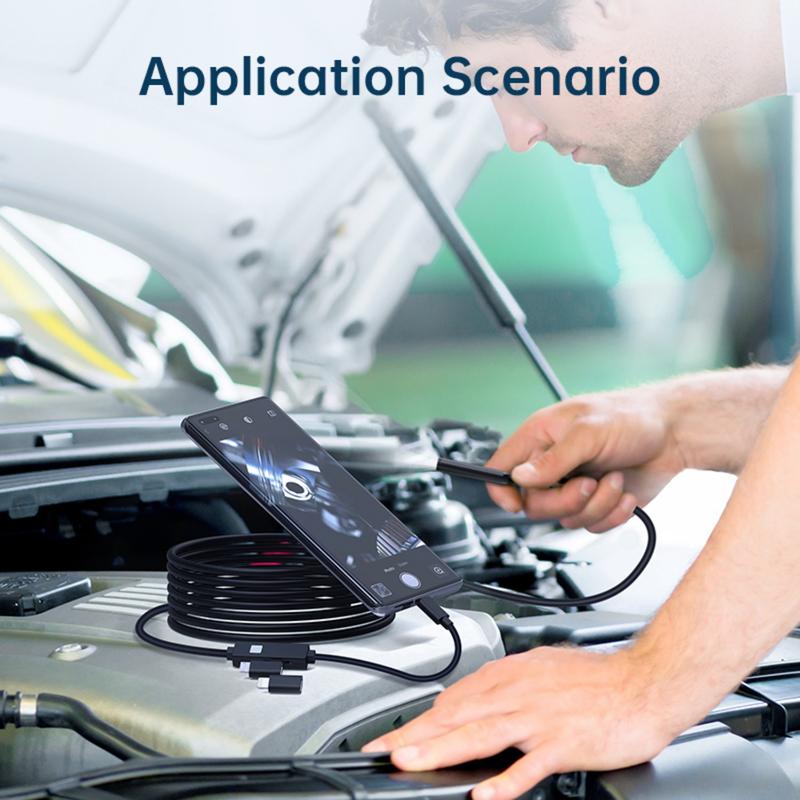 16.4ft Endoscope Camera with Light for iPhone and Android, 480P HD IP67 Waterproof Borescope with 8 Adjustable LED Lights, Semi-Rigid Snake Camera, 8mm Black, Diagnostic Tool