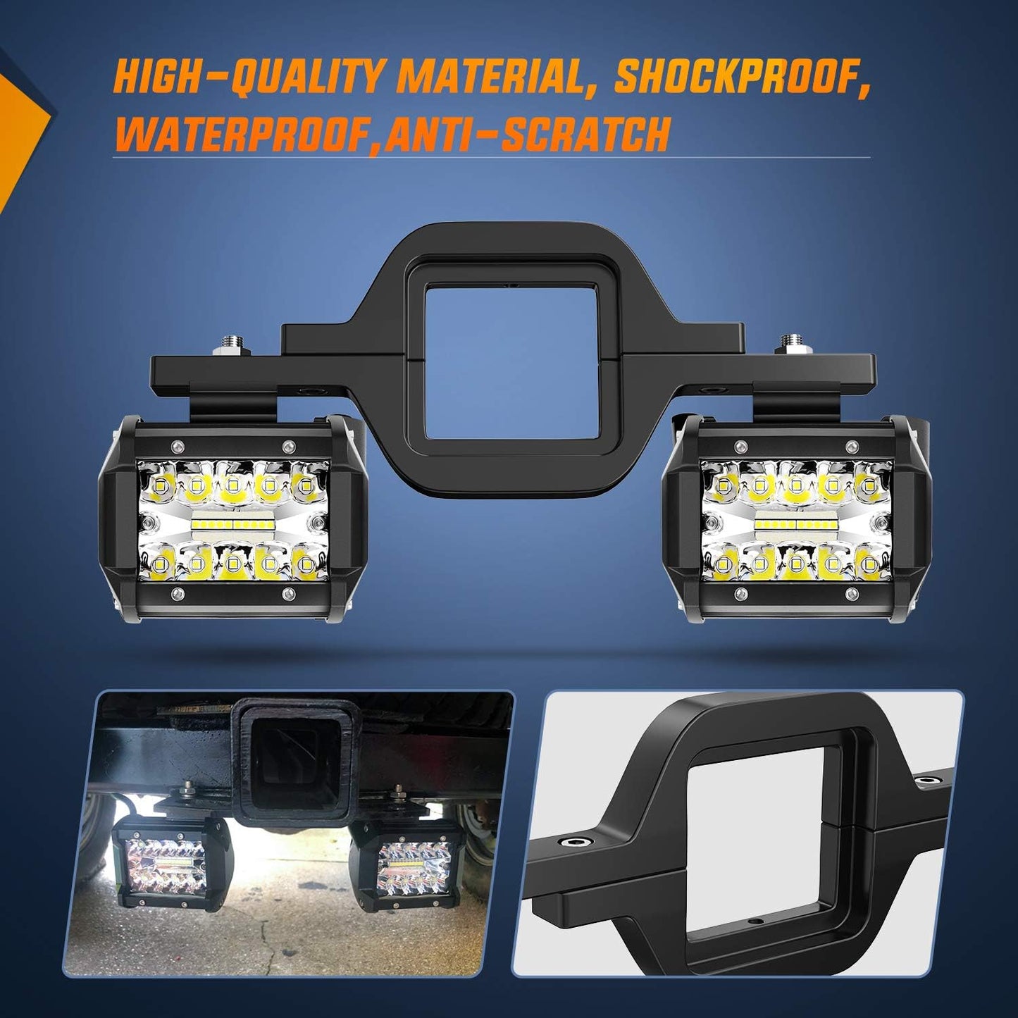 2pcs 4 Inch 60W LED Pods with 2/2.5 Inch Tow Hitch Mounting Brackets