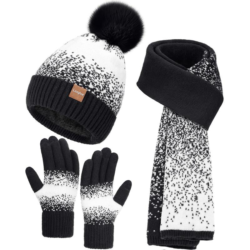 Winter Beanie Hat Scarf Touchscreen Gloves Set for Women Men, Warm Fleece Accessories Perfect 3 PCS Birthday Gift