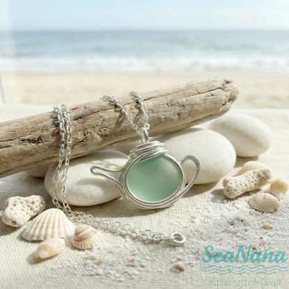 ☕Handcrafted Sea Glass Teapot Charm Necklace