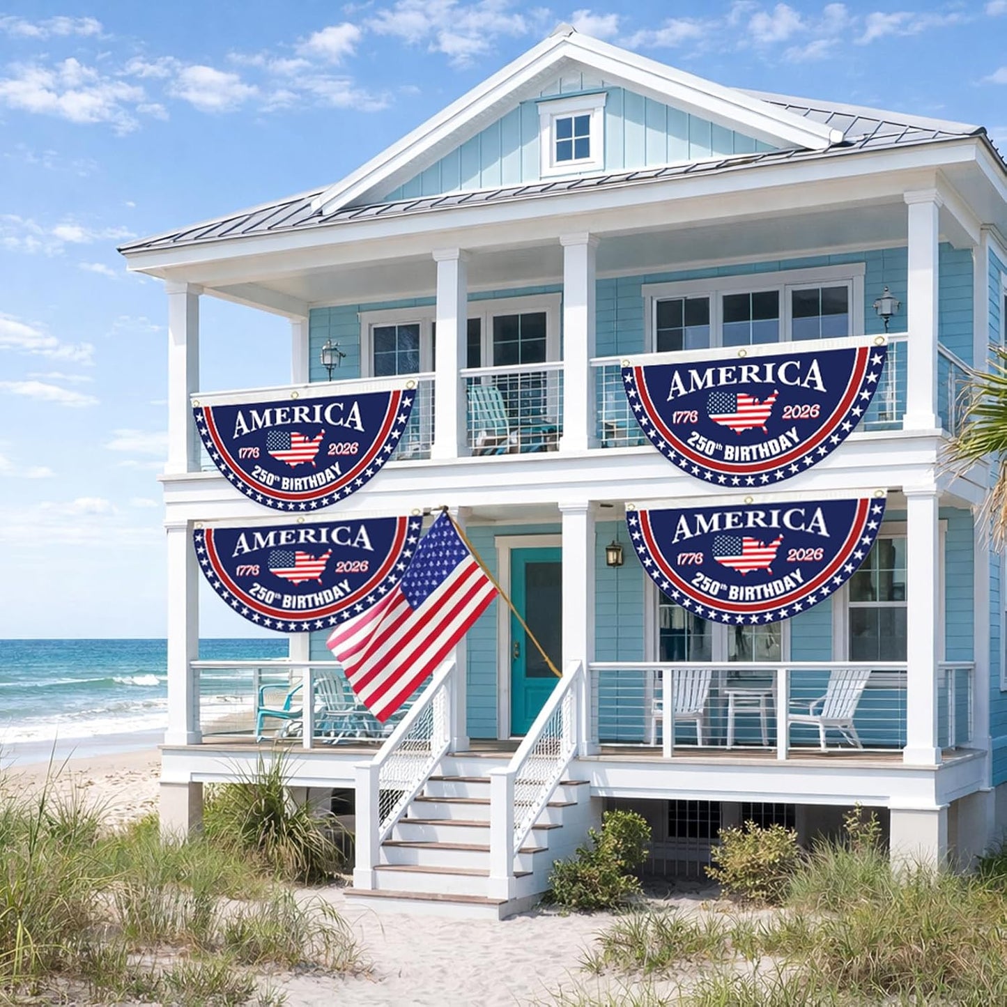 🔥Last Day 49% OFF🔥250th Anniversary Birthday Bunting Flag, 1776-2026 Commemorative Patriotic Fan Banner with Brass Grommets