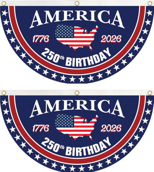 🔥Last Day 49% OFF🔥250th Anniversary Birthday Bunting Flag, 1776-2026 Commemorative Patriotic Fan Banner with Brass Grommets